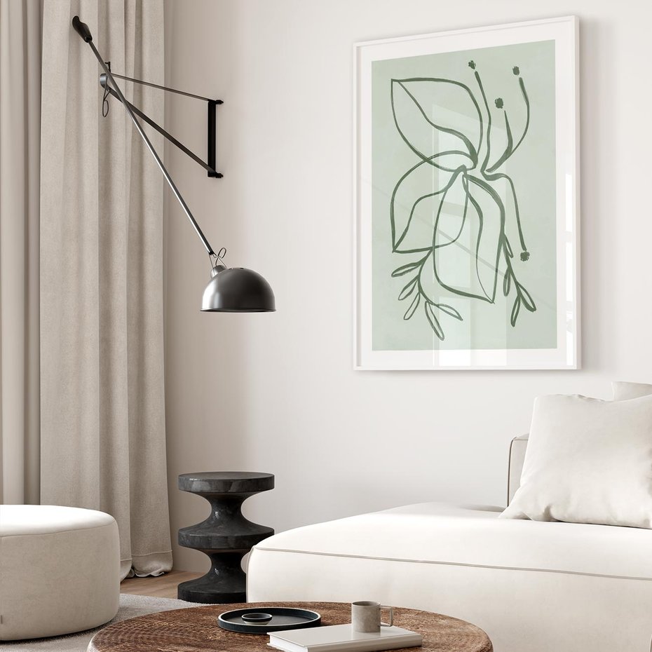 Plakat bez ramy 30x40 - Energetyczne Odrodzenie Natury - abstrakcyjne delikatne zielone linie, podobne do gałęzi kwiatów