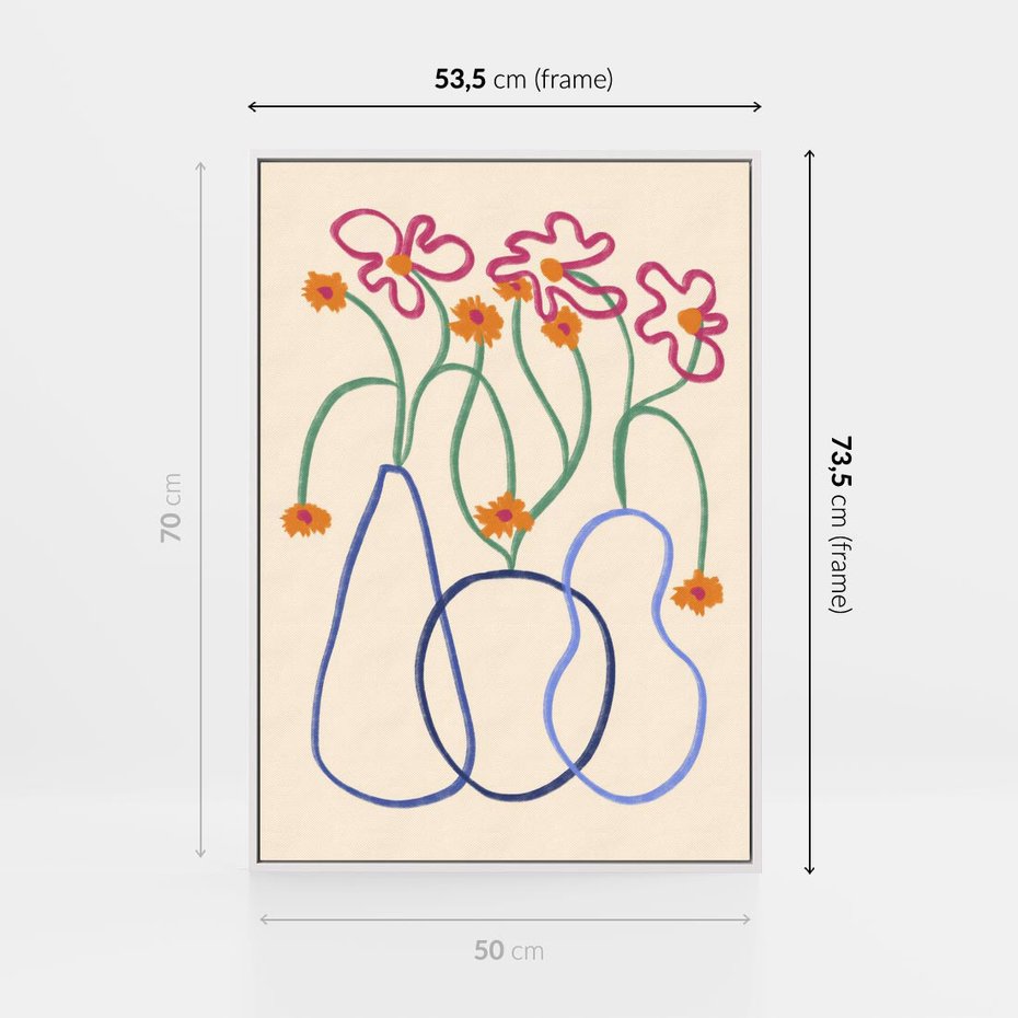 Obraz w ramie 50x70 - Migocące Pastelowe Impresje - minimalistyczny abstrakcyjny obraz, prymitywne kwiatki - rama biała