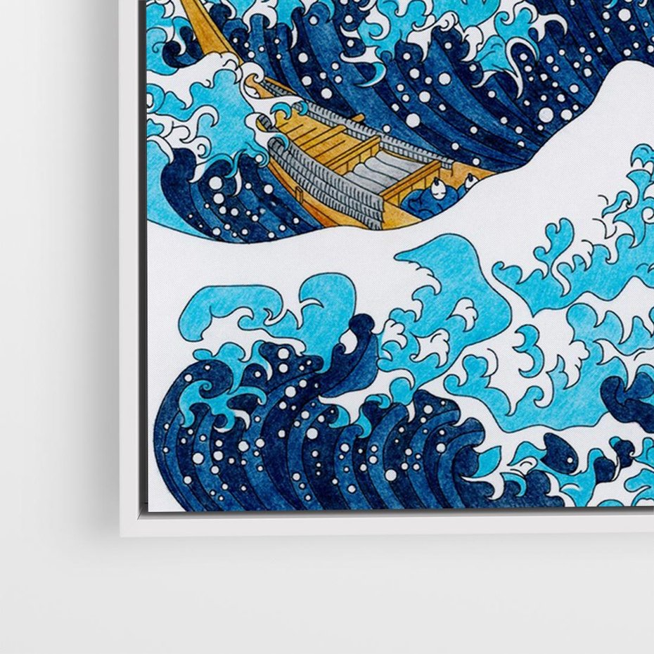 Obraz w ramie 100x70 - Wzburzone Morze - wielka fala w kaganawie, Hokusai - rama biała