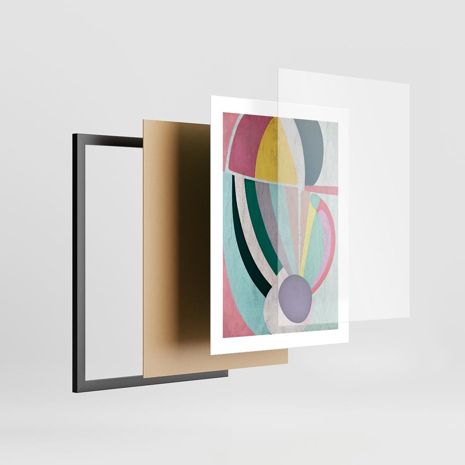 Plakat w ramie 30x40 - Podróżne Echa Przestrzeni - abstrakcyjne dziwne kształty, olejny obraz - rama czarna