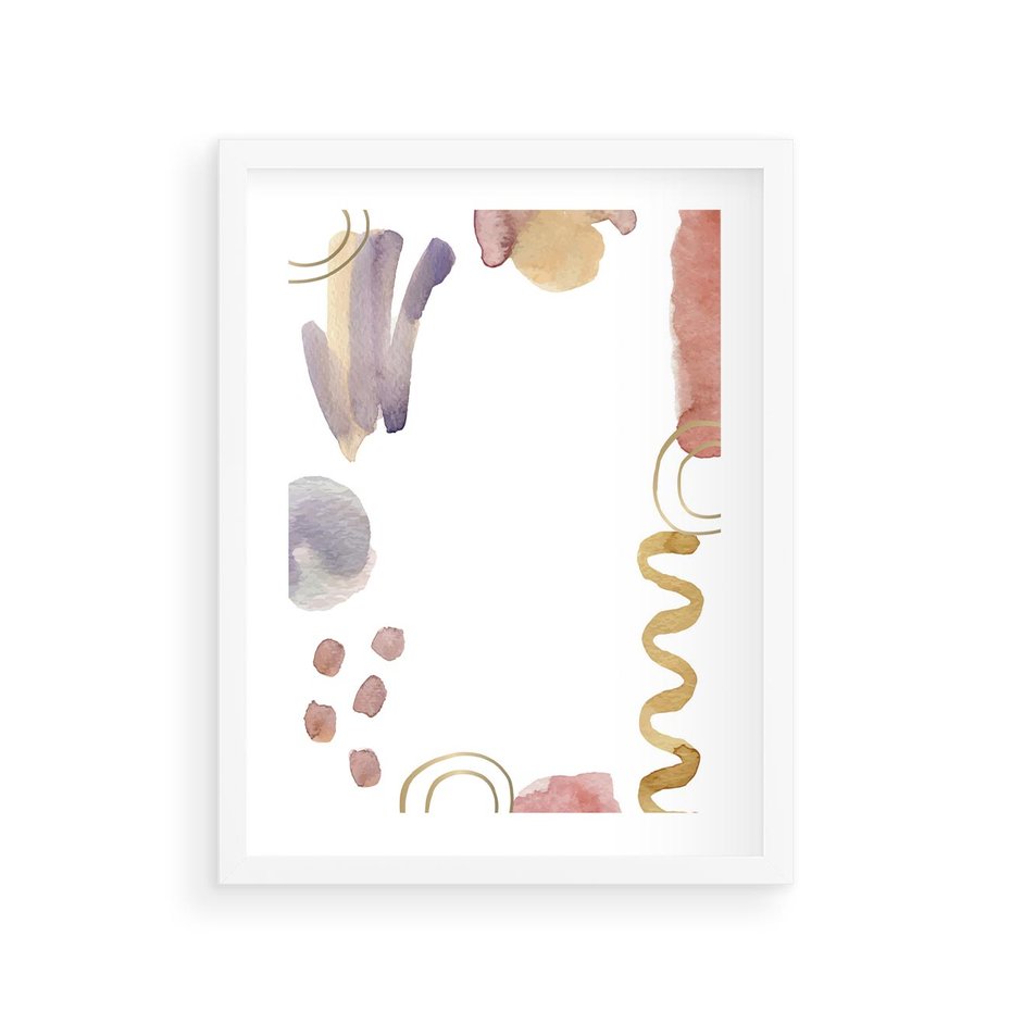 Plakat w ramie 30x40 - Wibracje Pastelowych Odcieni - abstrakcyjny plakat, akwarelowe plamy - rama biała