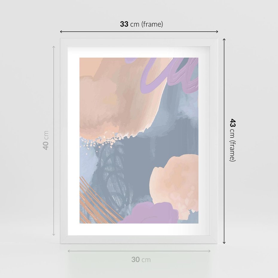 Plakat w ramie 30x40 - Rozmyte Akwarelowe Marzenia - abstrakcyjne akwarelowe plamy, pastele - rama biała