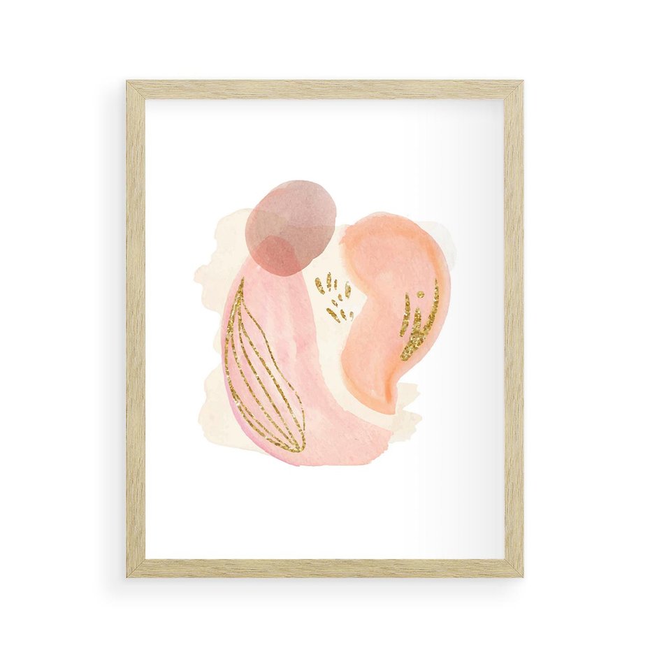 Plakat w ramie 40x50 - Impresje Przenikających Form - abstrakcyjne akwarelowe plamy, minimalizm - rama drewno