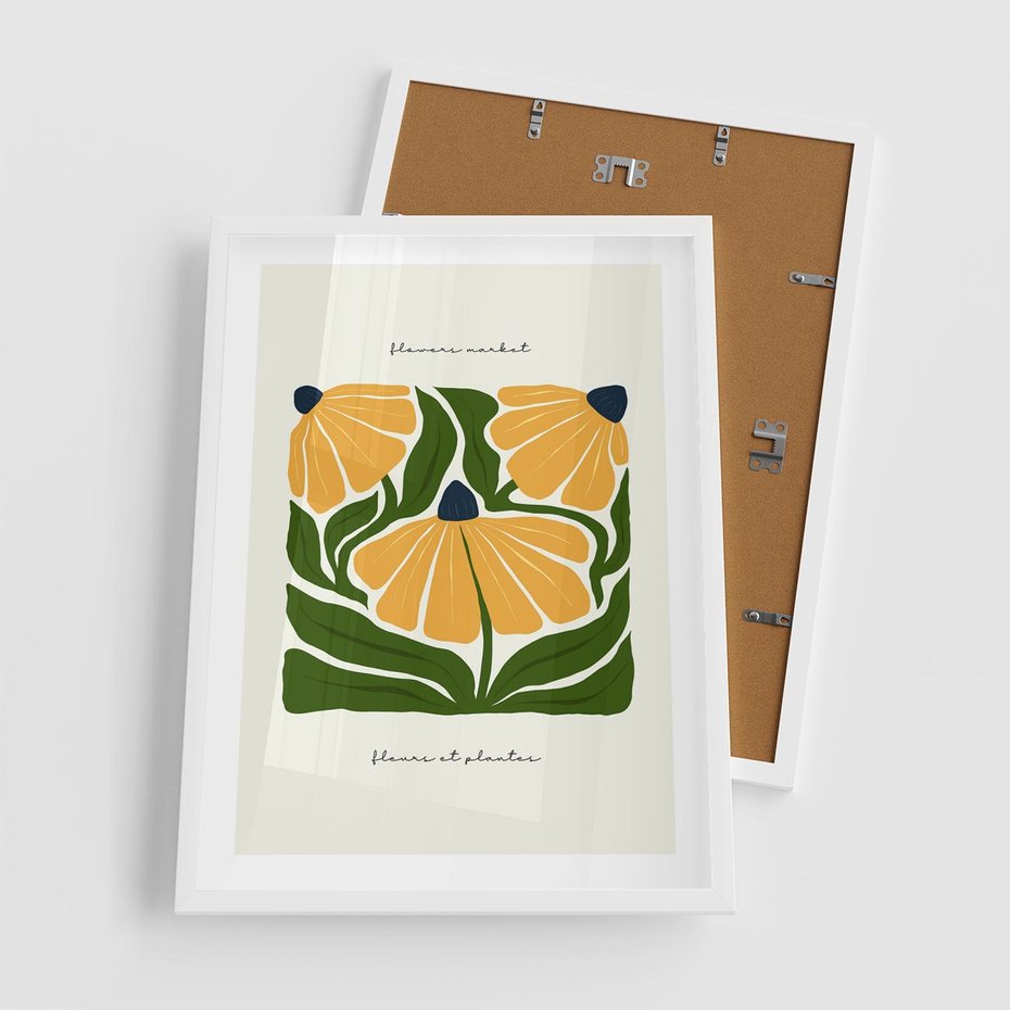 Plakat w ramie 50x70 - Kreatywne Wibracje - sztuka nowoczesna, kolorowe kwiaty - rama biała