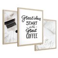 Zestaw obrazy w ramie 50x70 galeria - Kawa, praca, laptop, typografia - rama drewno