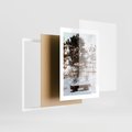 Plakat w ramie 30x40 - Ławka Pod Śniegiem - zimowy pejzaż, ławka pod śniegiem - rama biała