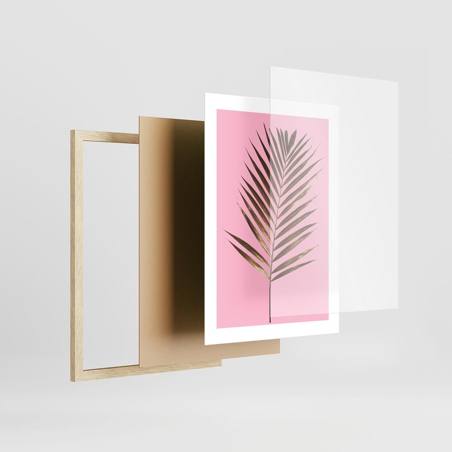Plakat w ramie 30x40 - Promienie złotej palmy - złota, palma - rama drewno