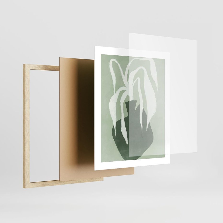 Plakat w ramie 40x50 - Zieleń Pulsującego Spokoju - zielona abstrakcja, zgaszona zieleń - rama drewno