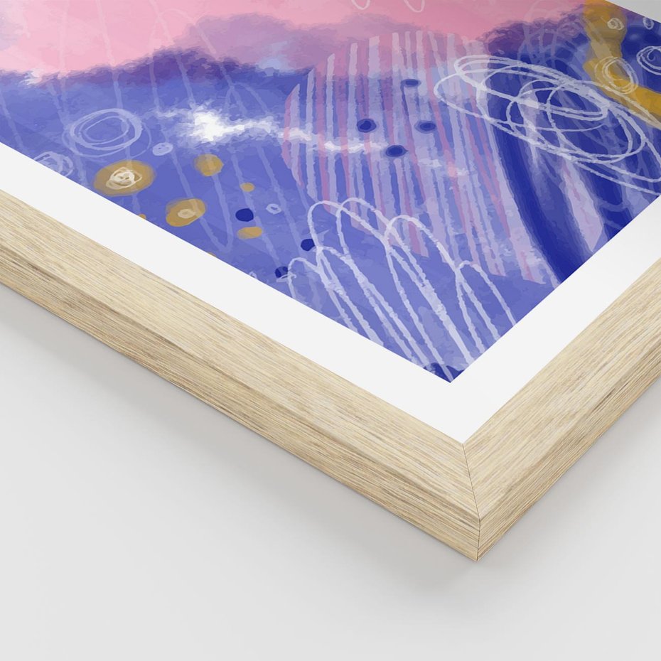 Plakat w ramie 30x40 - Migocące Granice Kształtów - abstrakcyjny plakat, pastelowe kolory - rama drewno