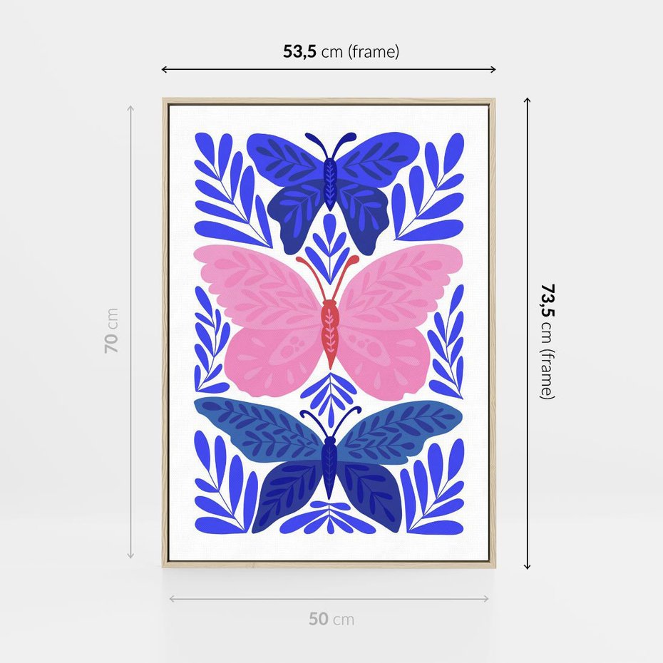 Obraz w ramie 50x70 - Delikatna Symfonia Natury - motyle, rośliny - rama drewno