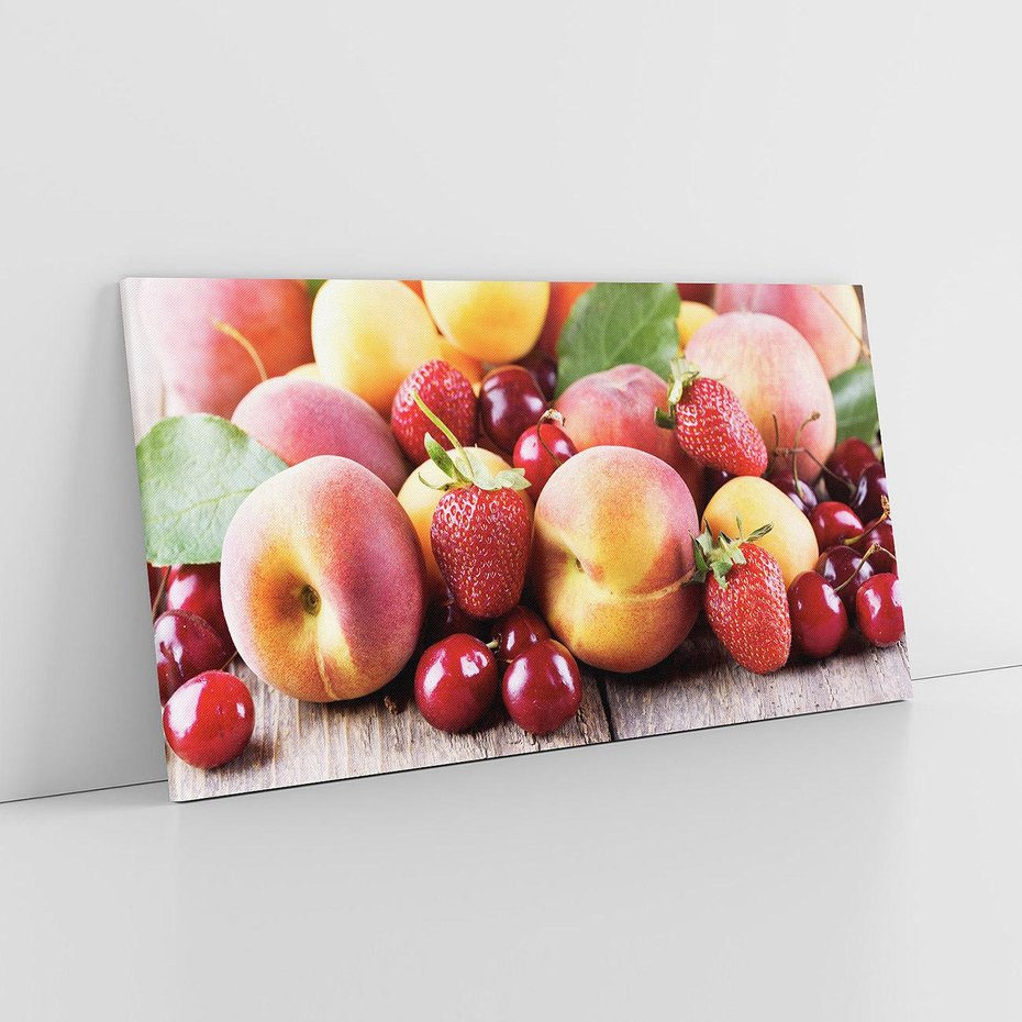 Obraz na płótnie 120x60 - brzoskwinie i wiśnie - owoce, brzoskwinie