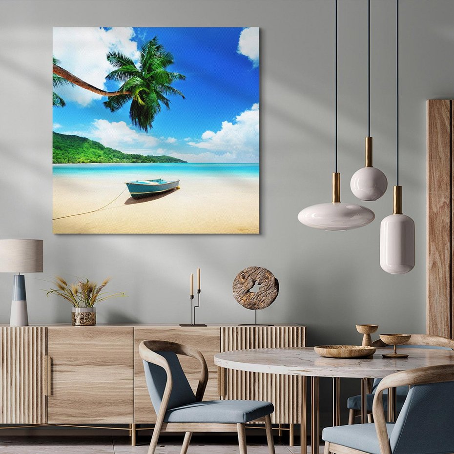 Obraz na płótnie 60x60 - Raj na plaży z palmami - plaża, palma