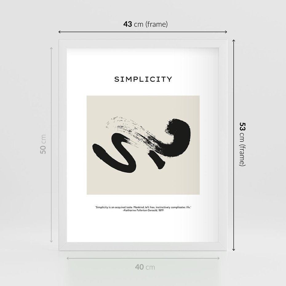 Plakat w ramie 40x50 - Prostota w kształcie - abstrakcja, maźnięcie farbą - rama biała