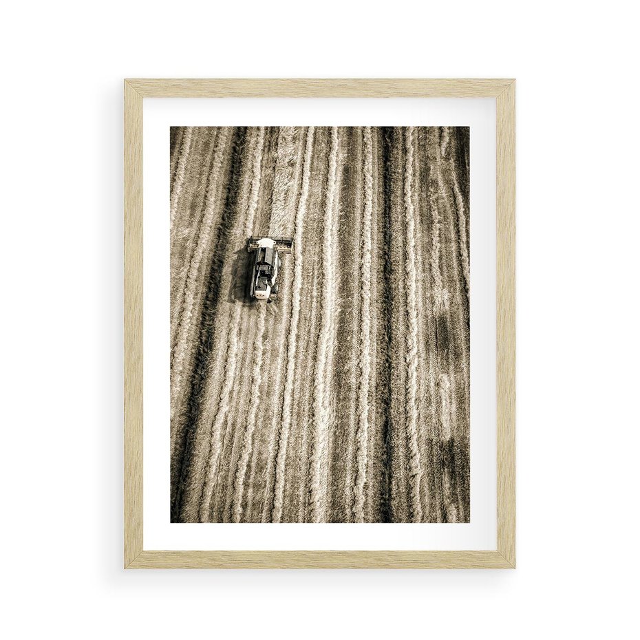 Plakat w ramie 40x50 - Sepia na Polu - kombajn, pole - rama drewno