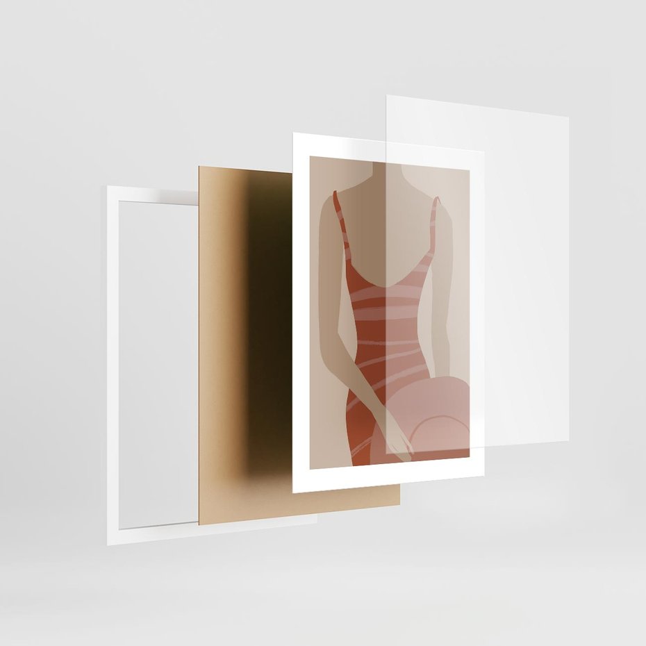 Plakat w ramie 30x40 - Kobiece Retro - minimalistyczny boho plakat, retro kobieta w stroju kąpielowym - rama biała