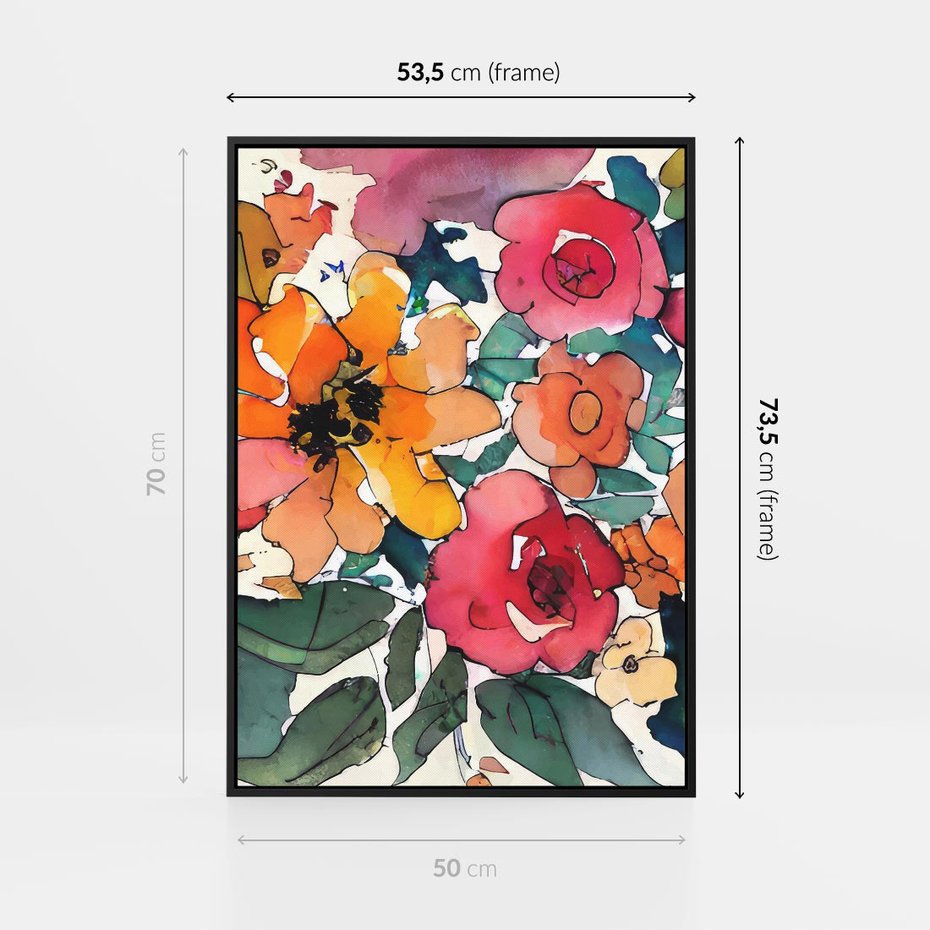 Obraz w ramie 50x70 - Kwiatowy Impuls Kolorów - abstrakcyjne kolorowe kwiaty, szkic - rama czarna