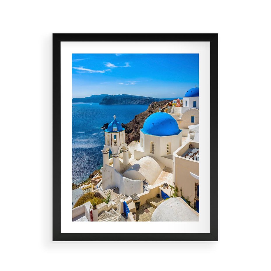Plakat w ramie 40x50 - Urokliwy widok na Santorini - Santorini, widok - rama czarna