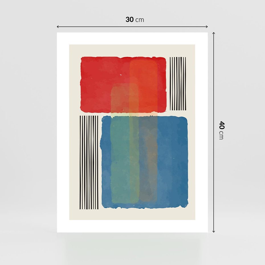 Plakat bez ramy 30x40 - Kolorowe Spektrum - kolorowa geometria, prostokąty w intensywnych kształtach i czarne kreski