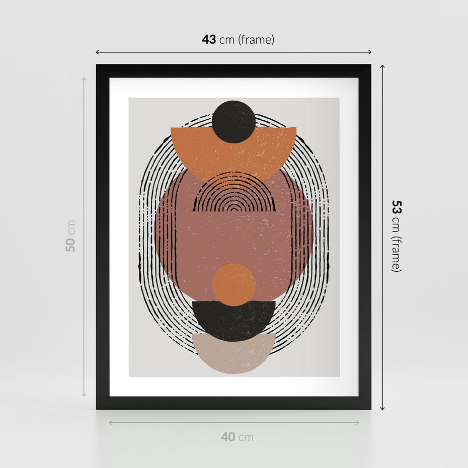 Plakat w ramie 40x50 - Abstrakcja w Odcieniach Brązu i Beżu - geometria, abstrakcyjna grafika - rama czarna