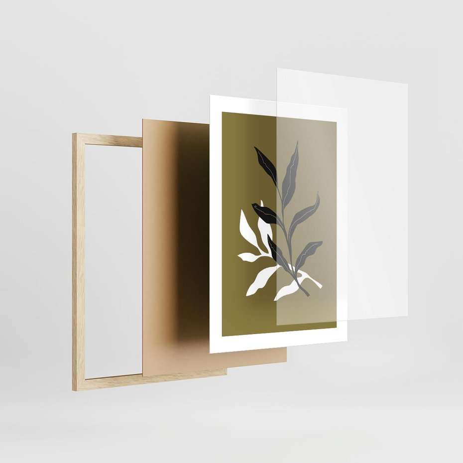 Plakat w ramie 30x40 - Wewnętrzne Odsłony - liście, gałązki - rama drewno