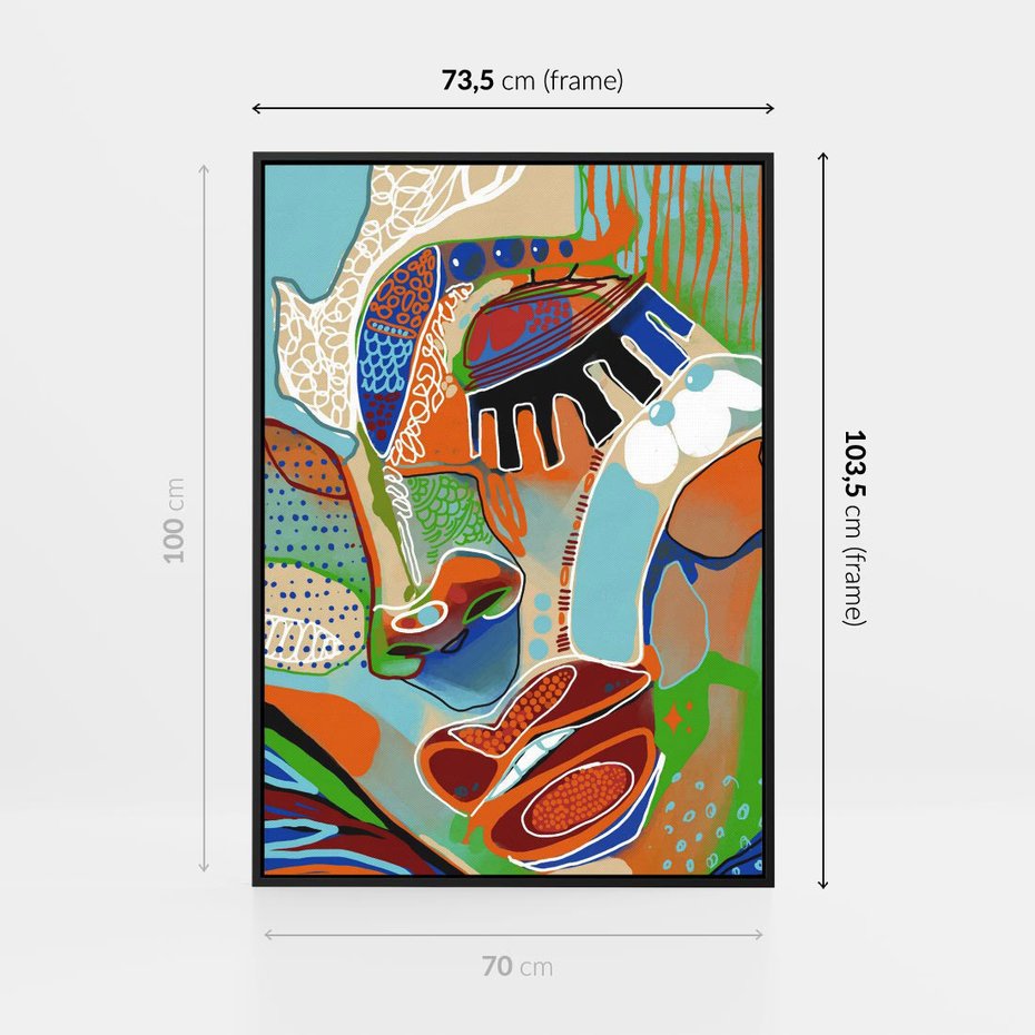 Obraz w ramie 70x100 - Wibracje Kształtów - abstrakcyjny portret kobiety, twarz - rama czarna