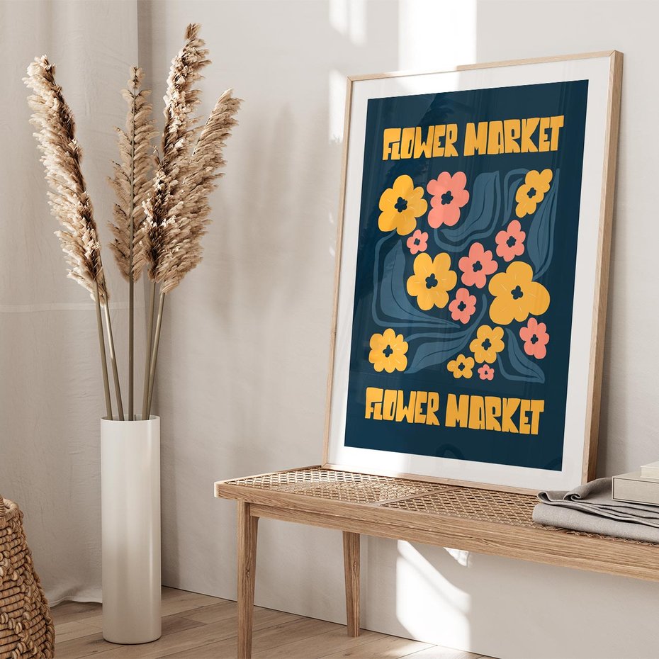 Plakat w ramie 30x40 - Impulsy Rozkwitu - plakat, granatowe tło - rama drewno