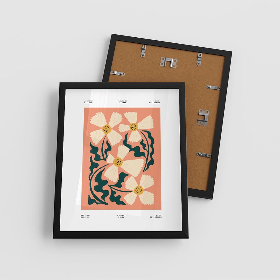 Plakat w ramie 40x50 - Refleksje w roślinnym odbiciu - kwiatowa kompozycja, minimalizm - rama czarna