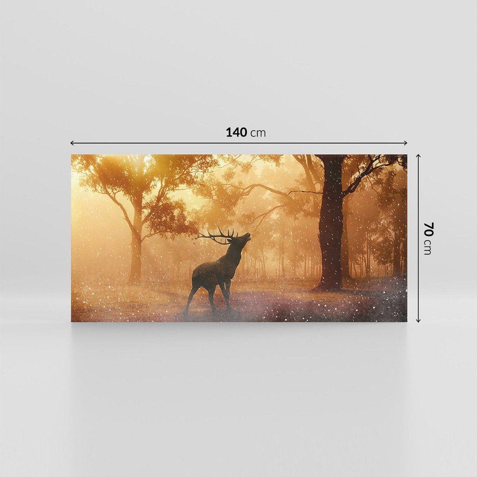 Obraz na płótnie 140x70 - Spotkanie jelena w lesie - jeleń, las