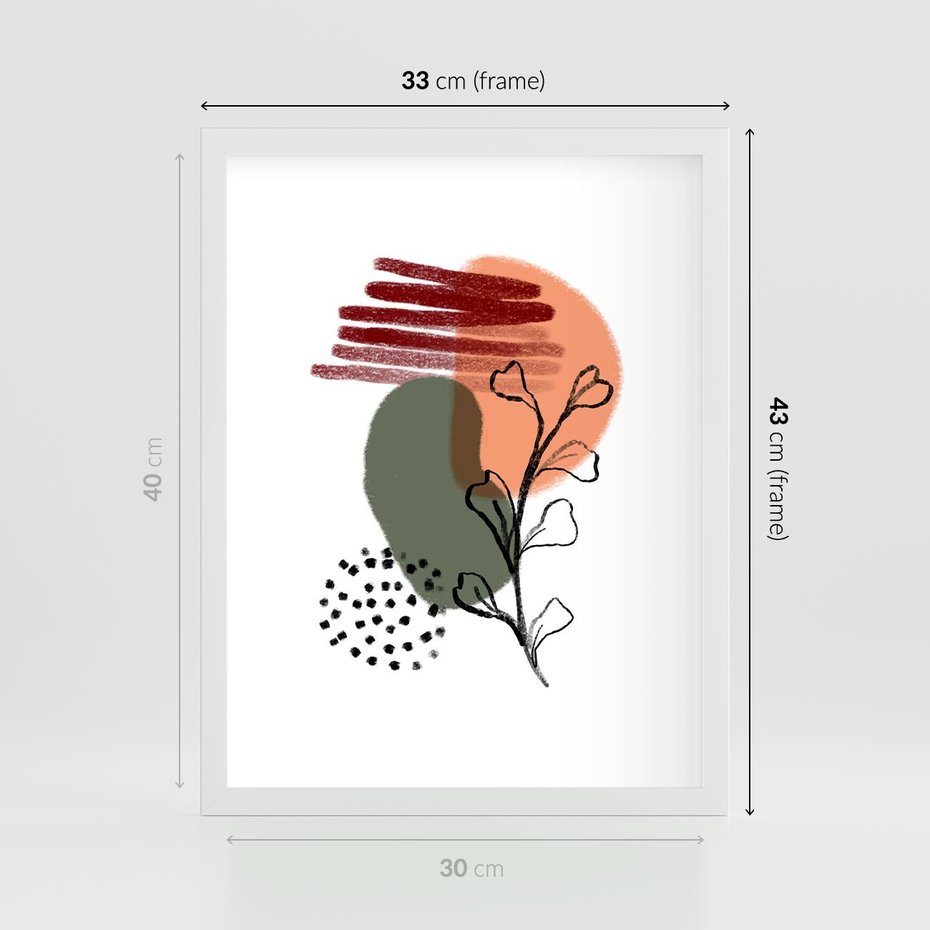 Plakat w ramie 30x40 - Przenikające Widzenia - abstrakcyjna sztuka, liście - rama biała