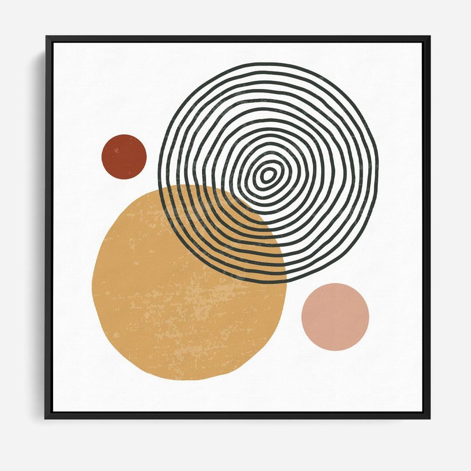 Obraz w ramie 50x50 - Wewnętrzne Formy - koła okręgi, abstrakcyjna nowoczesna sztuka - rama czarna