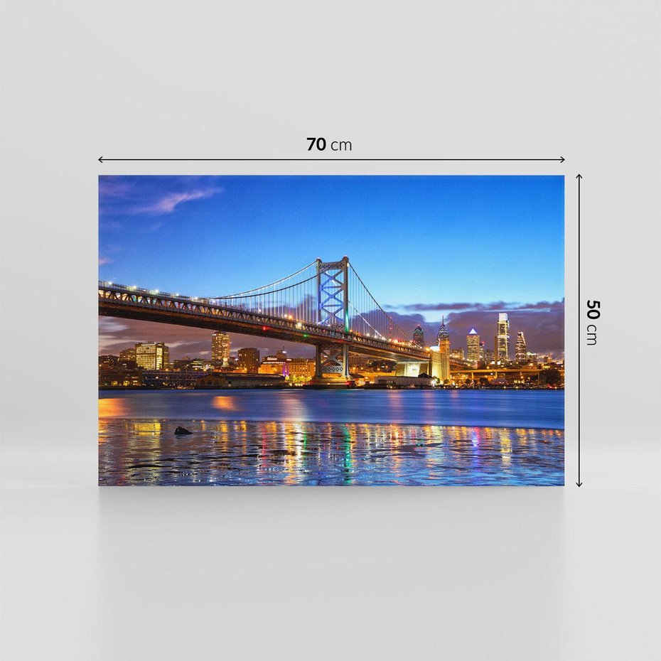 Obraz na płótnie 70x50 - Zachód słońca na moście w Filadelfii - Filadelfia, most