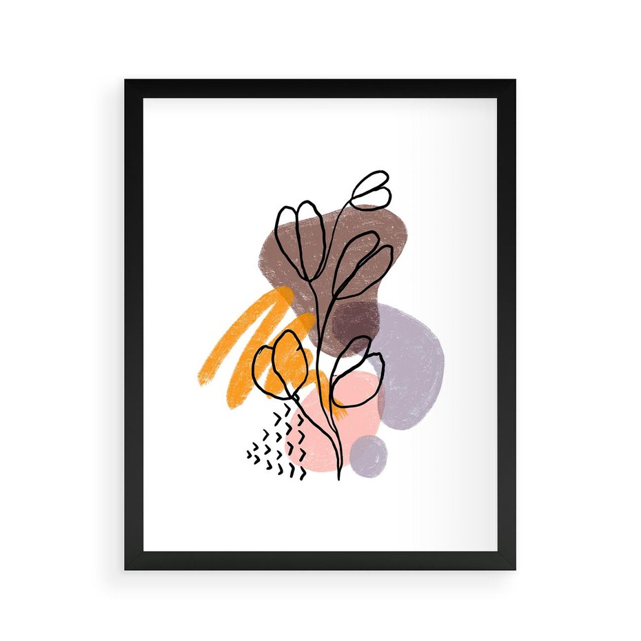 Plakat w ramie 40x50 - Bezgraniczne Widzenia - abstrakcyjna sztuka, liść gałązka - rama czarna
