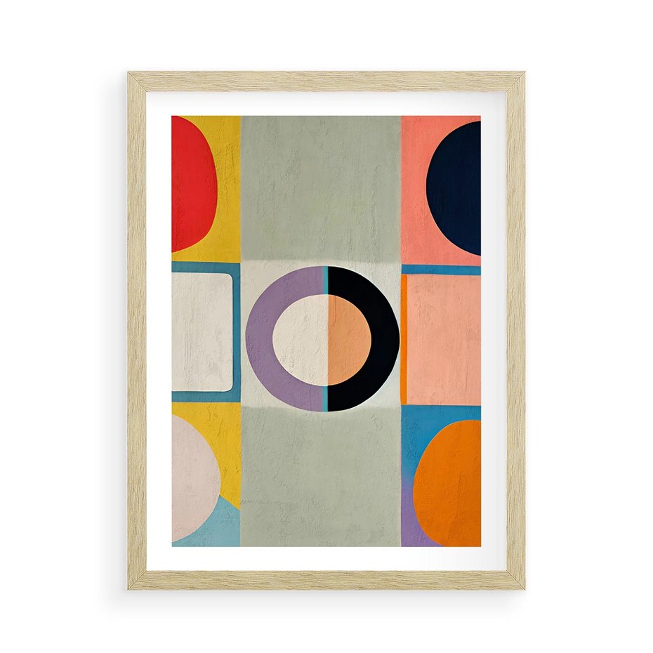 Plakat w ramie 50x70 - Taniec Kształtów Emocji - abstrakcyjne geometryczne kształty, olejny obraz - rama drewno