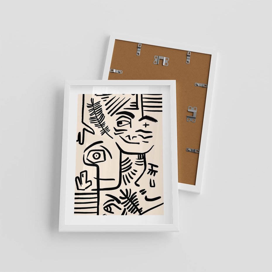 Plakat w ramie 30x40 - Ekspresyjne Odbicia Współczesności - abstrakcyjna grafika, minimalizm - rama biała