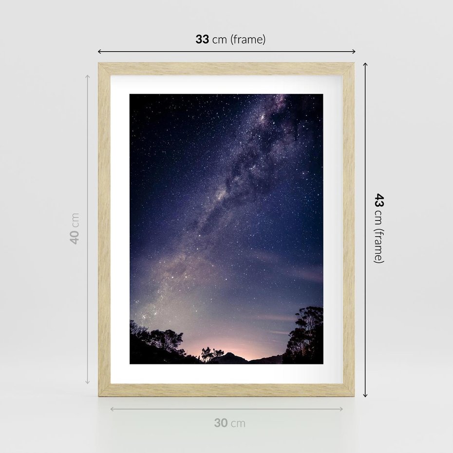 Plakat w ramie 30x40 - Gwiaździste Ujęcie - gwiaździste niebo, noc - rama drewno