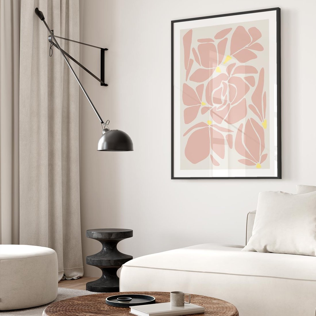 Plakat w ramie 40x50 - Rozplątane Akwarelowe Formy - abstrakcyjne boho kwiaty, kompozycja - rama czarna