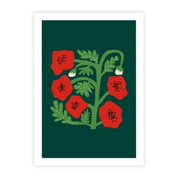 Plakat bez ramy 21x30 - Księga Odbić - abstrakcyjna kwiatowa kompozycja, zielone  mocne tło