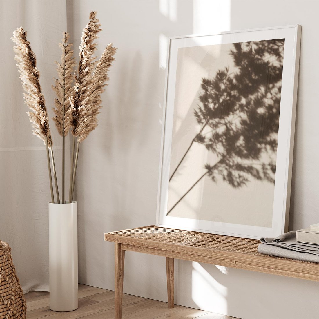 Plakat w ramie 40x50 - Tajemniczy Cień Traw - cień traw, na ścianie - rama biała