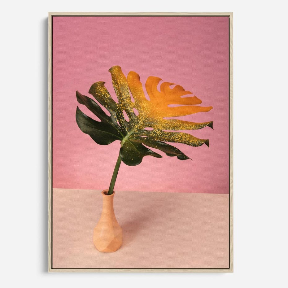 Obraz w ramie 50x70 - Egzotyczna monstera - monstera, liść - rama drewno