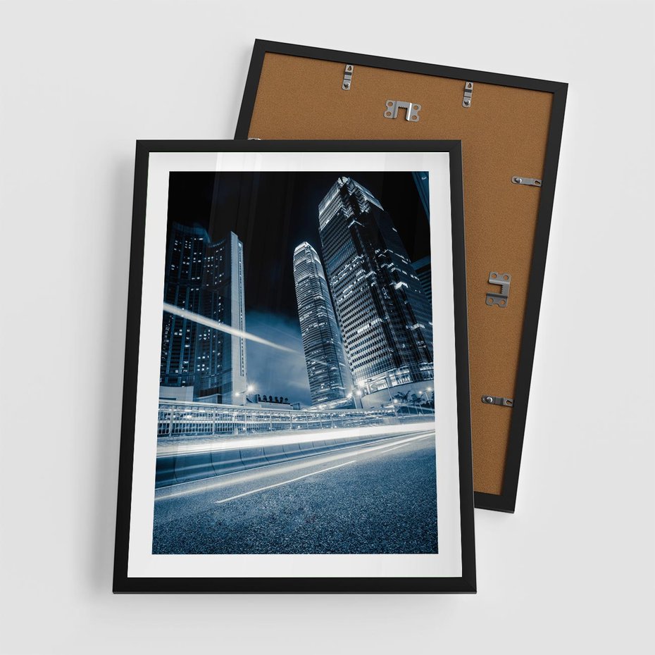 Plakat w ramie 50x70 - Nocne pejzaże miasta - miasto, nocą - rama czarna