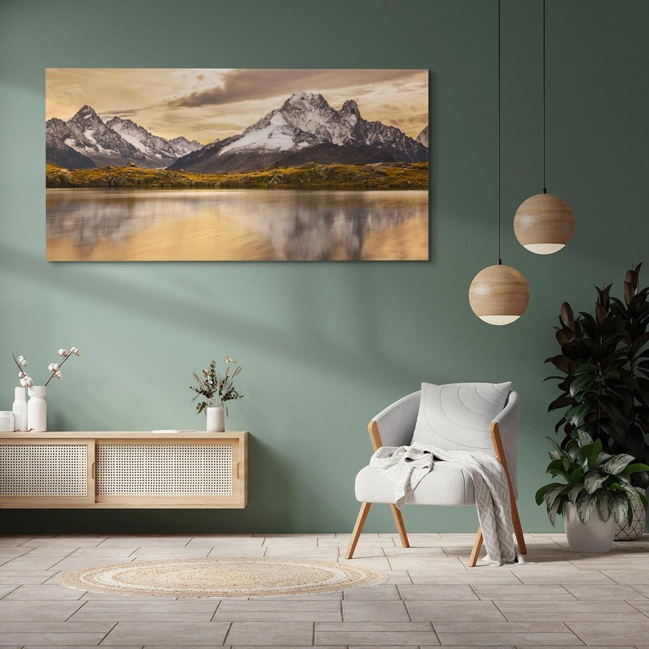 Obraz na płótnie 120x60 - Harmonia natury - góry, jezioro