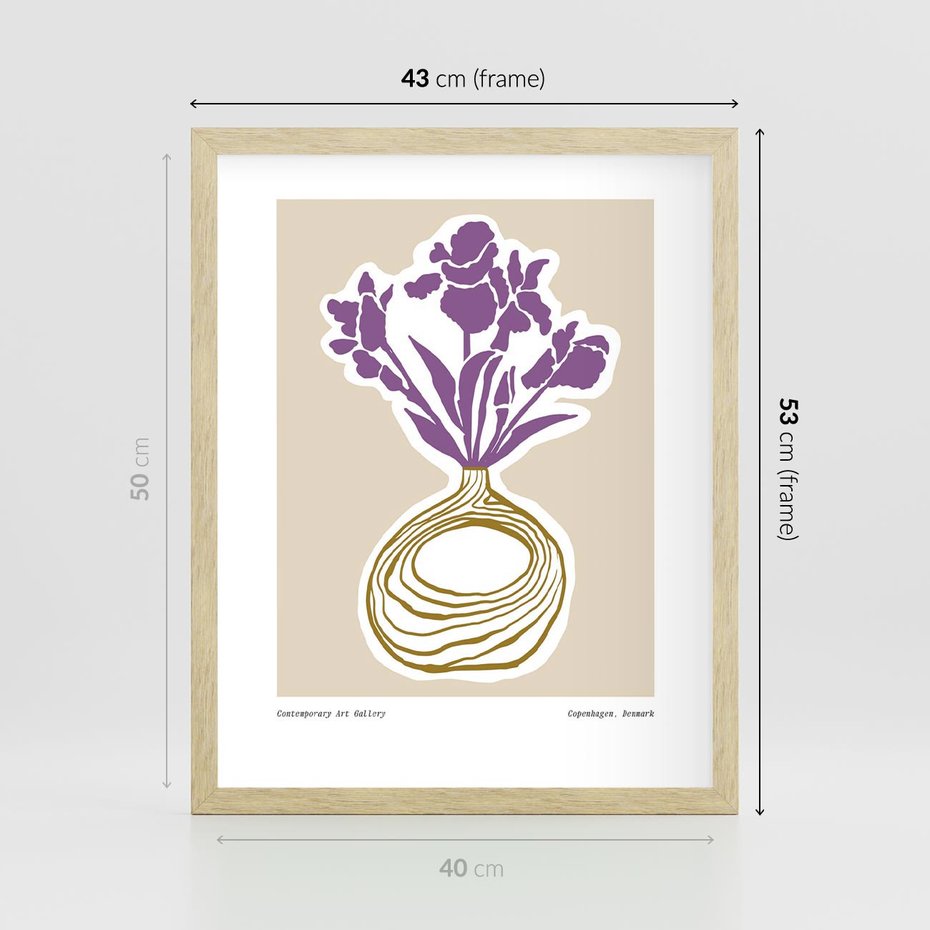 Plakat w ramie 40x50 - Migocące Anomalie - abstrakcyjne liście, kwiaty tropikalne w wazonie - rama drewno