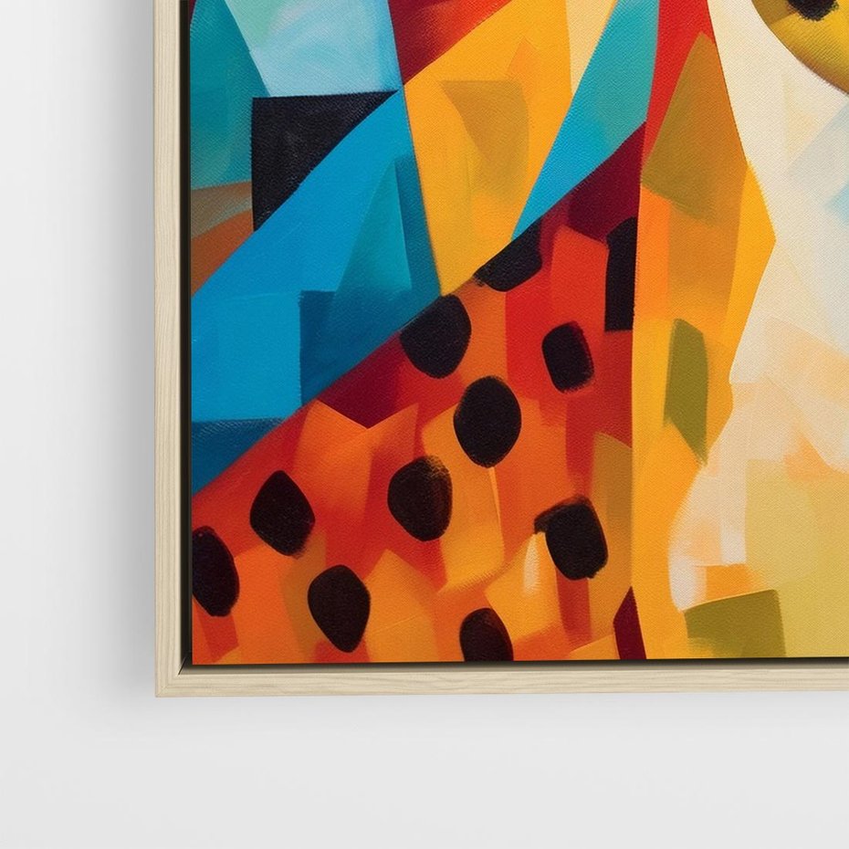 Obraz w ramie 50x50 - Dzikie Piękno - abstrakcyjny portret geparda, intensywne kolory - rama drewno