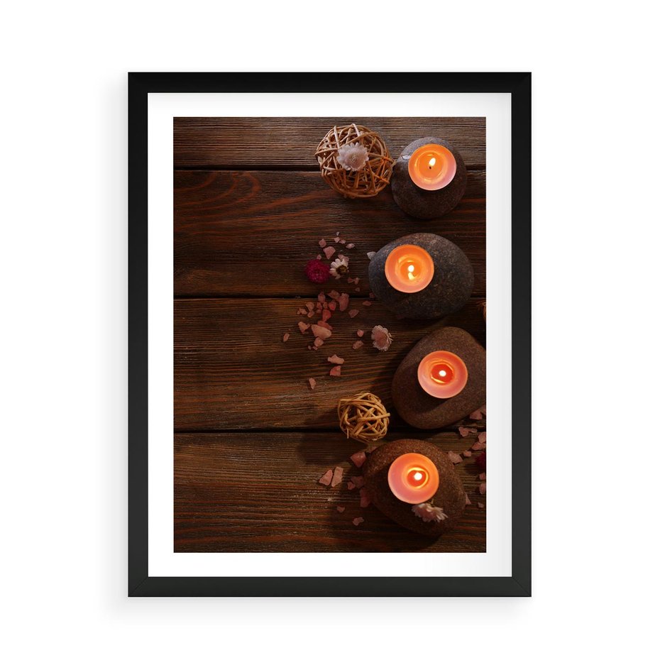 Plakat w ramie 50x70 - Relaksujące spa z pochodniami - spa, świece - rama czarna
