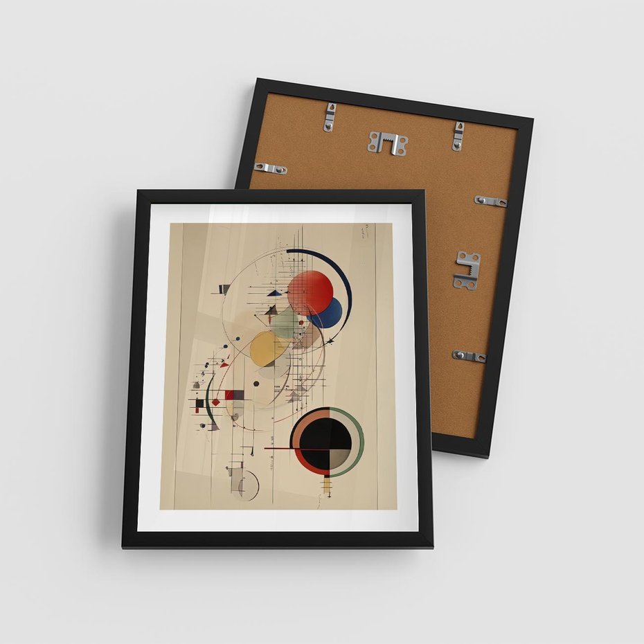 Plakat w ramie 40x50 - Impulsy Wydobyte z Cienia - abstrakcyjna geometryczna kompozycja, koła linie - rama czarna