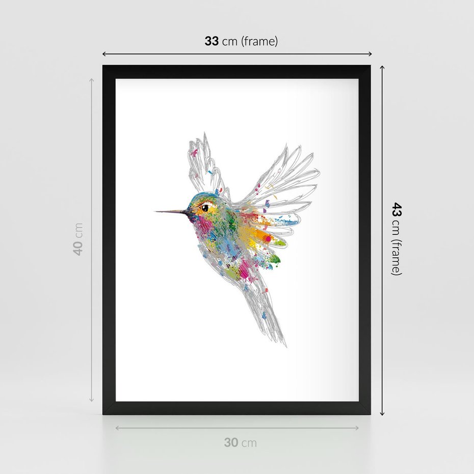 Plakat w ramie 30x40 - Koliber w akwareli - akwarela, koliber - rama czarna