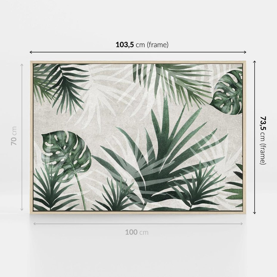 Obraz w ramie 100x70 - Tropikalne Akwarele - tropikalne liście, akwarela - rama drewno