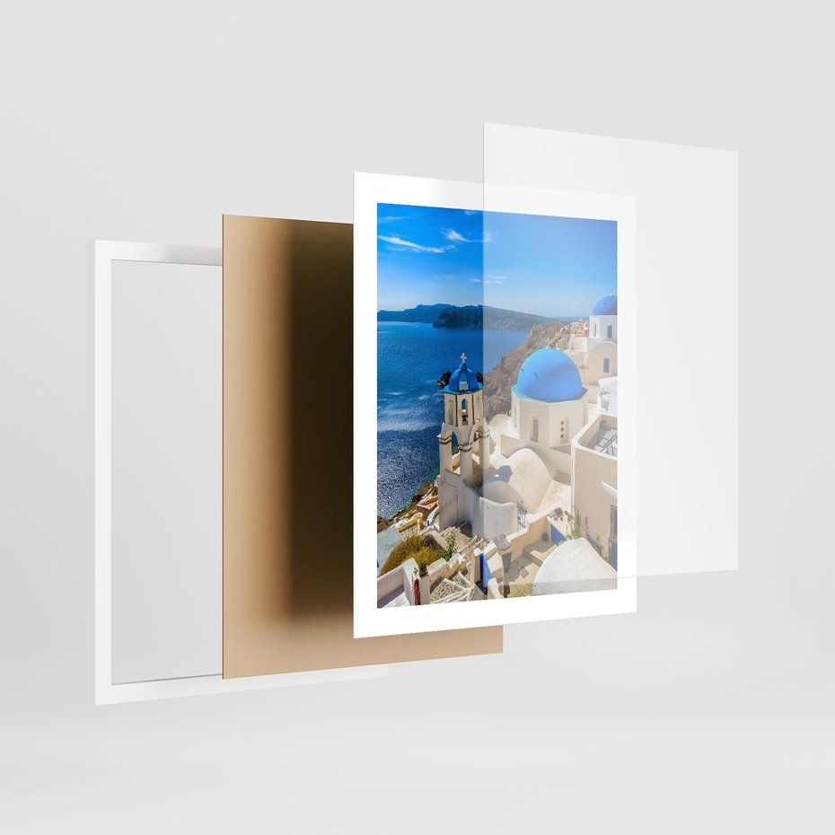 Plakat w ramie 40x50 - Urokliwy widok na Santorini - Santorini, widok - rama biała