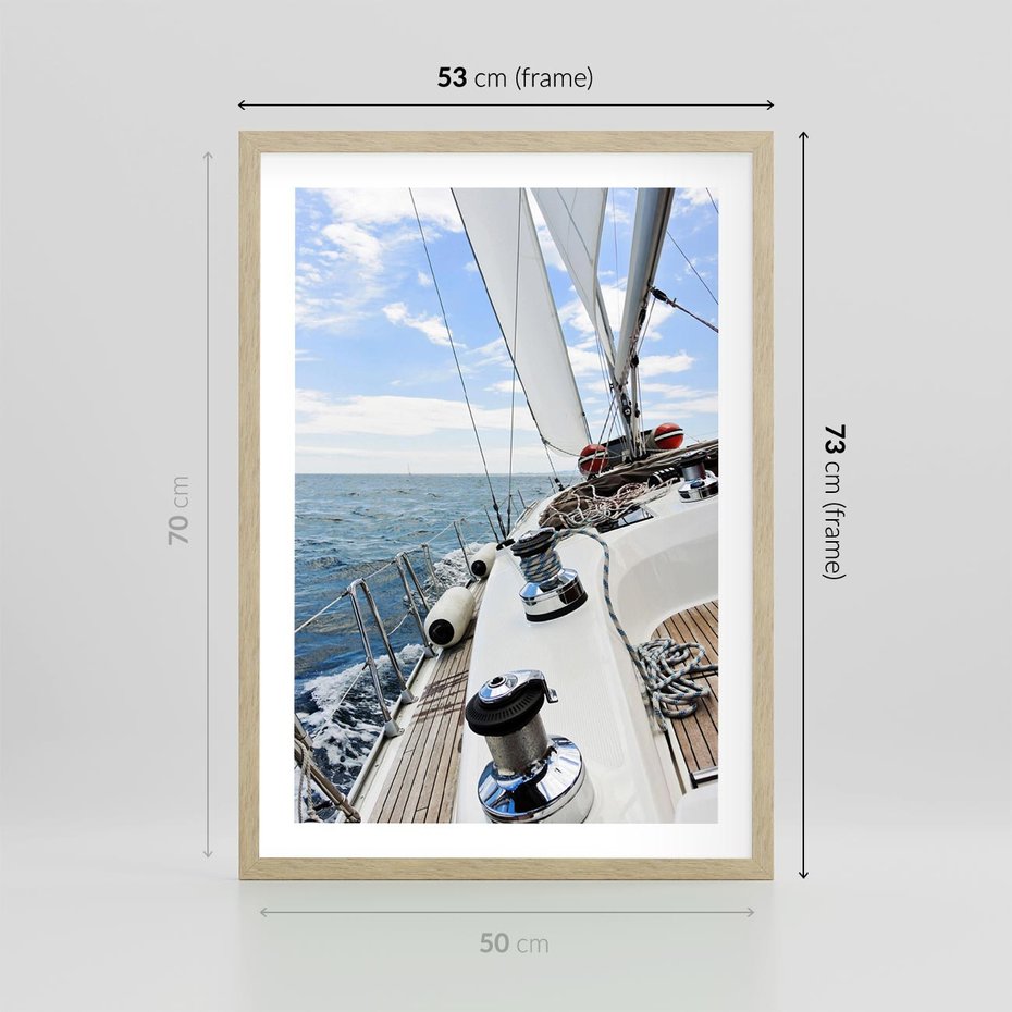 Plakat w ramie 50x70 - Moc żaglowca na pełnym morzu - żaglowiec, jacht - rama drewno