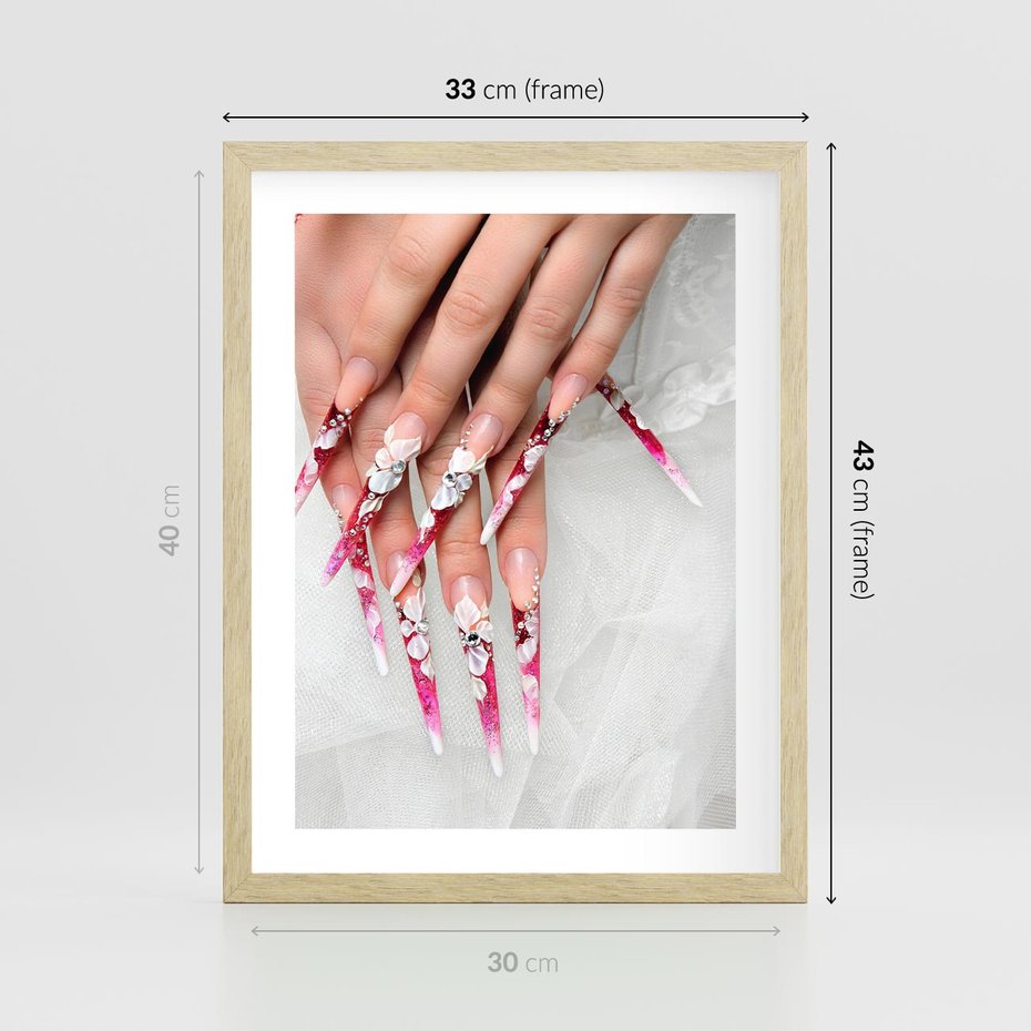 Plakat w ramie 30x40 - Paznokcie jak dzieło sztuki - paznokcie, manicure - rama drewno